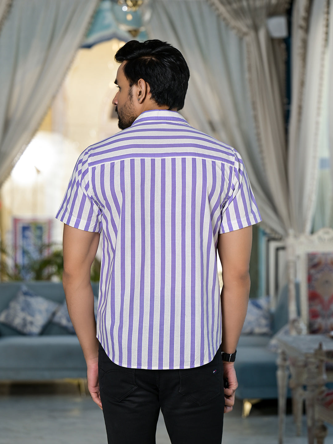 White & Purple Striped Shirt