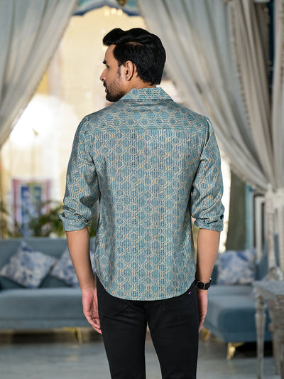 Blue Geometric Print Shirt