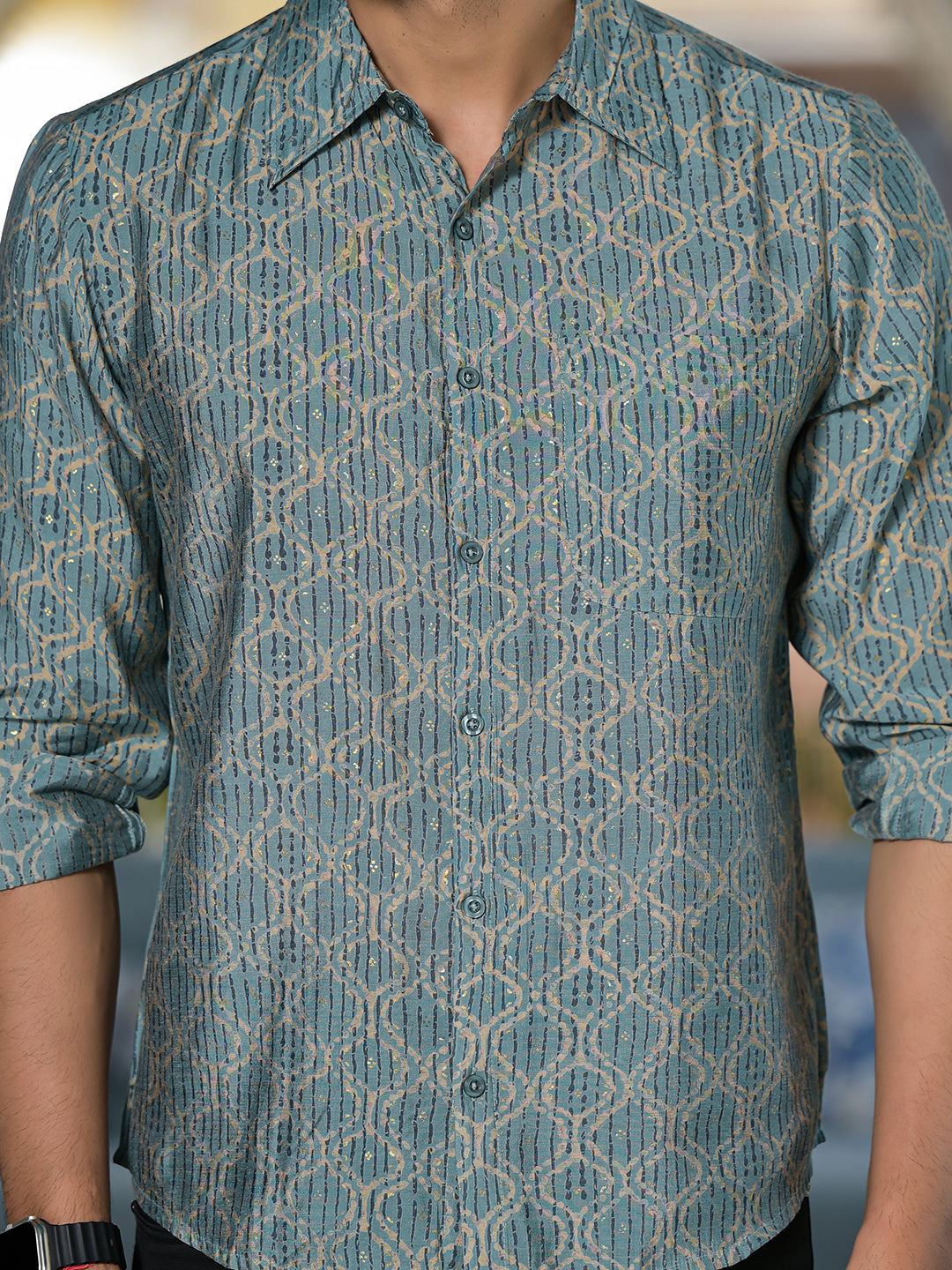 Blue Geometric Print Shirt