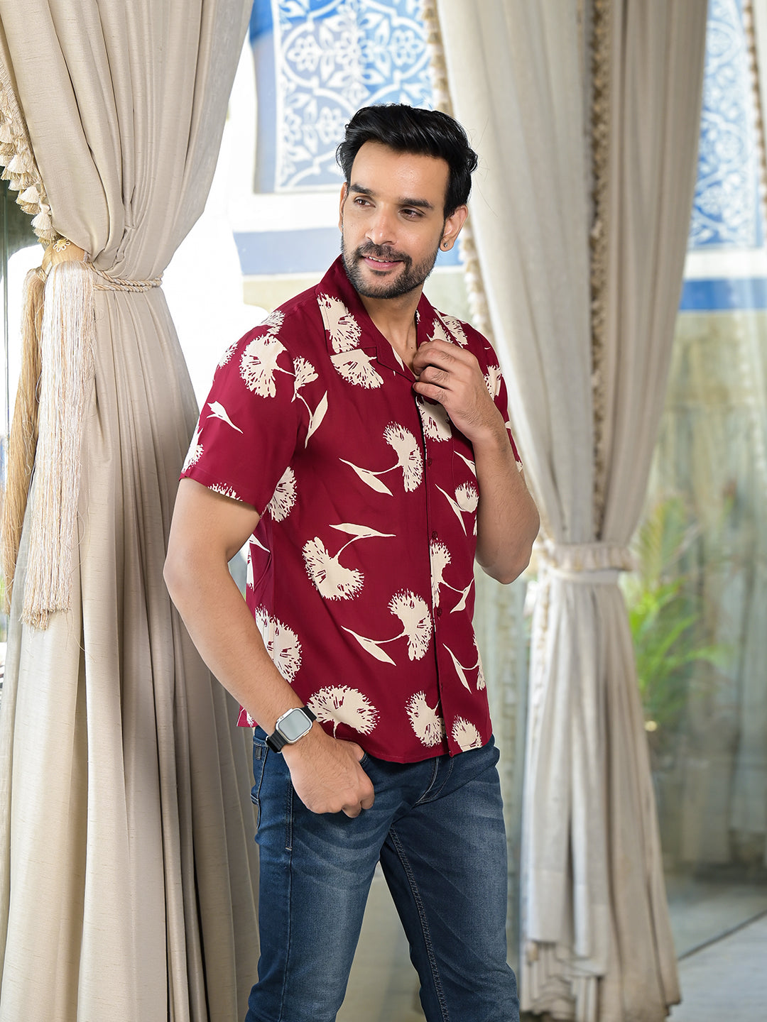 Maroon Floral Printed Shirt