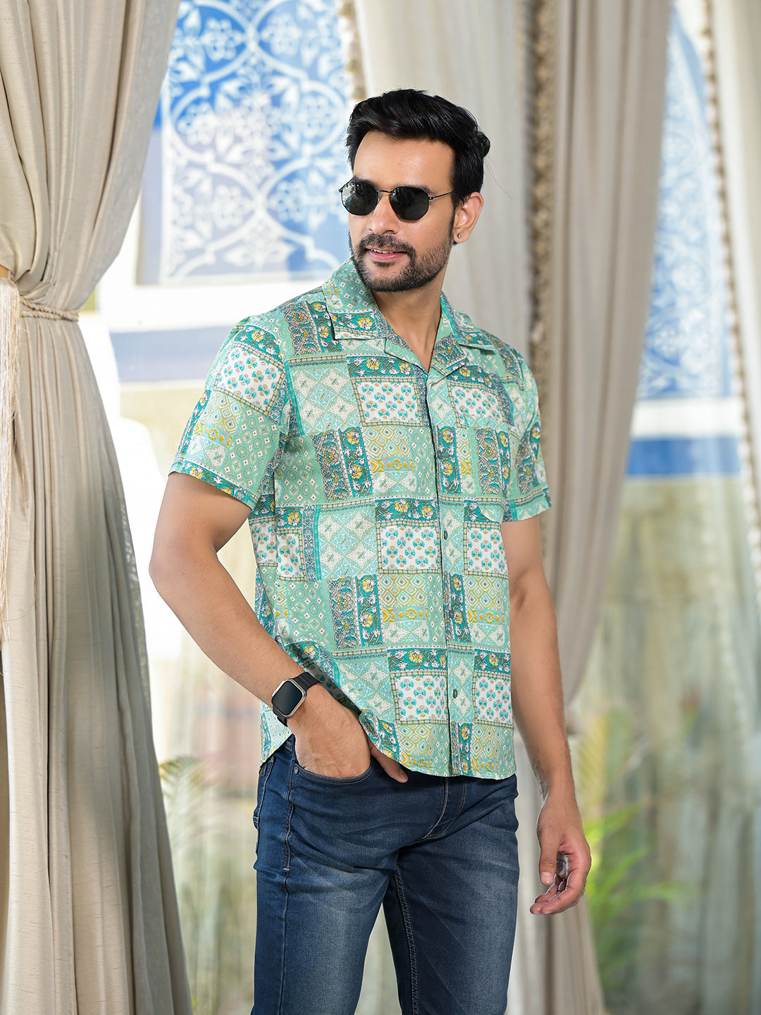 Blue patchwork printed Shirt