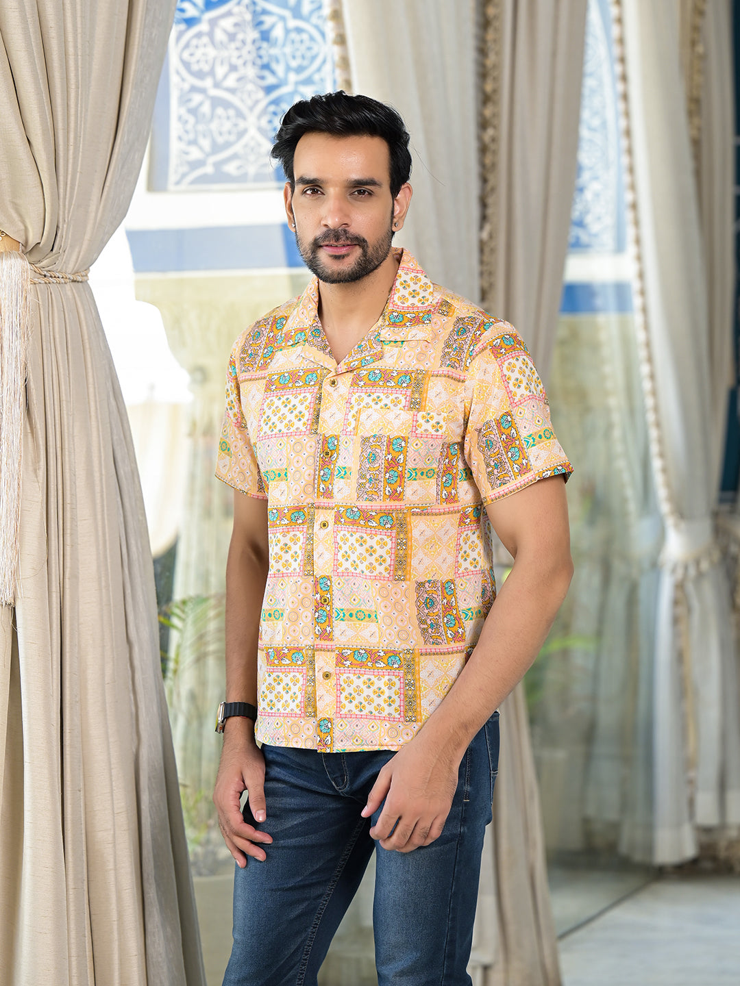 Peach patchwork printed Shirt