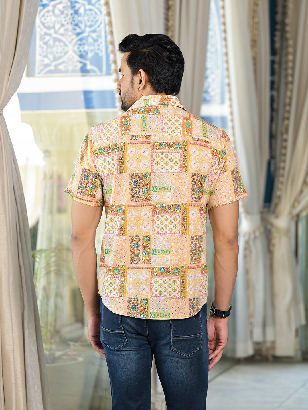 Peach patchwork printed Shirt