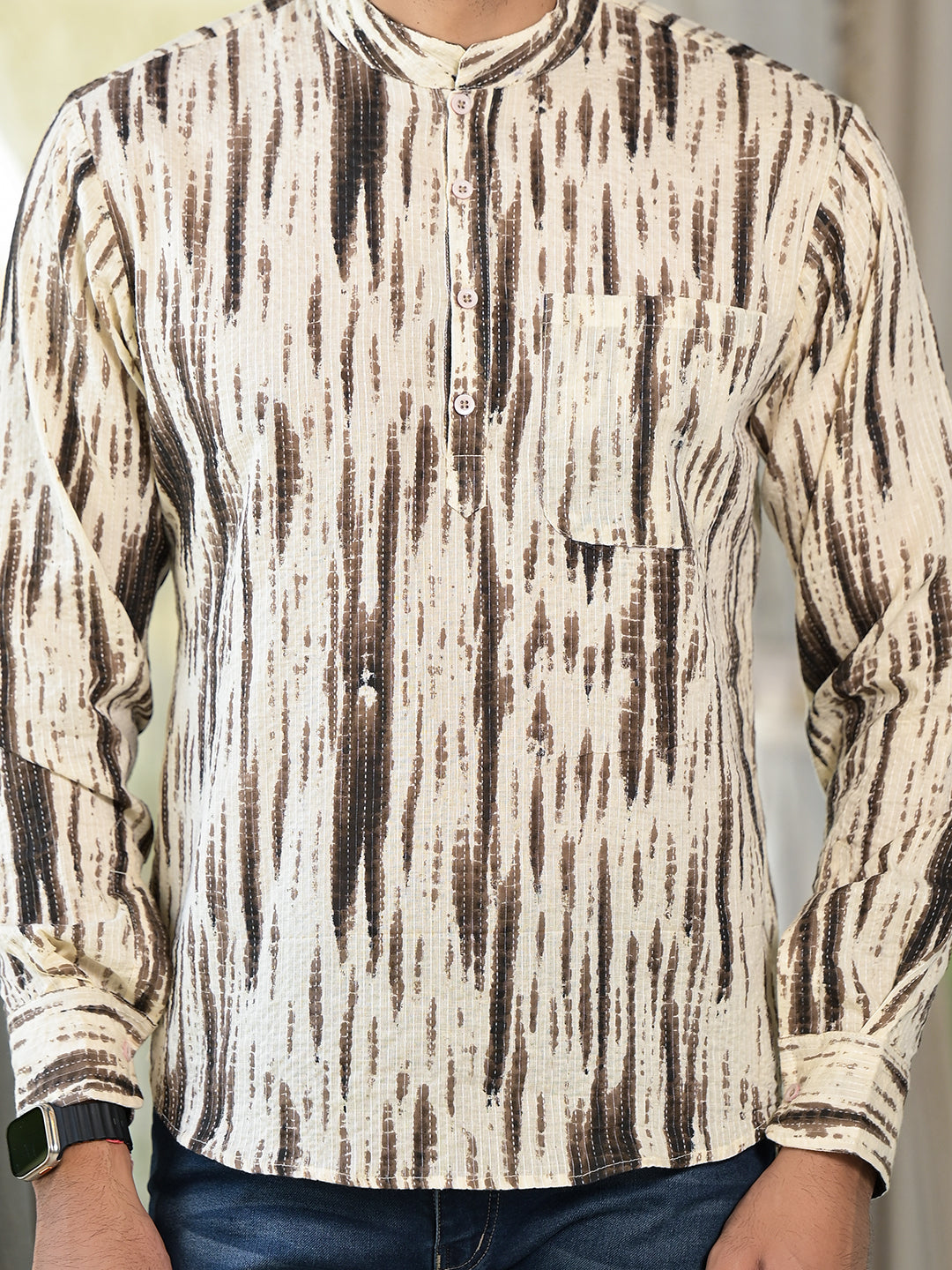 Cream & Grey Shibori print Kantha Shirt