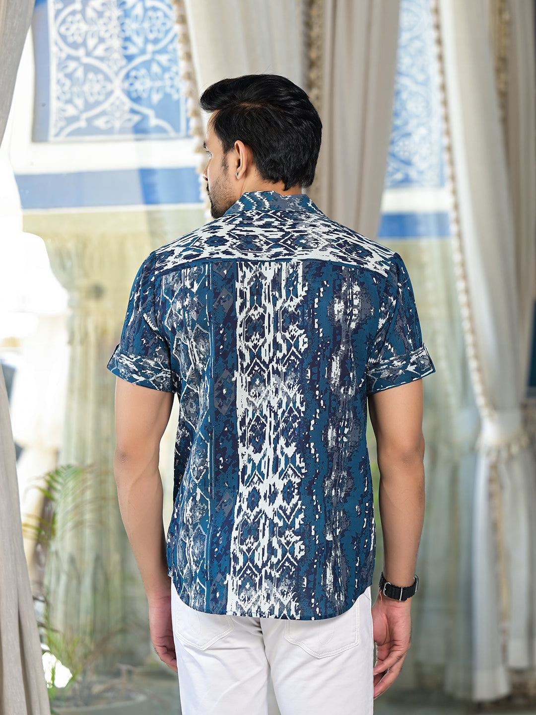 Indigo Futuristic Print Shirt