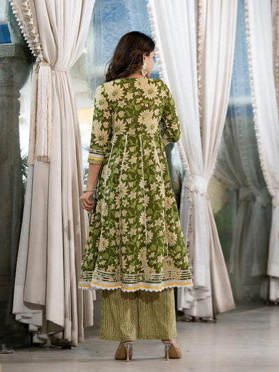 Green Anarkali with Mustard Dyed Dupatta