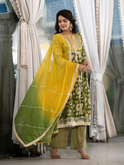 Green Anarkali with Mustard Dyed Dupatta