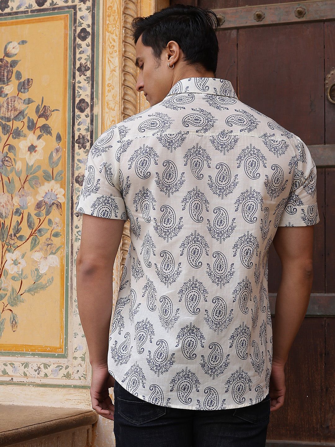 Cream Ethnic Motifs Shirt