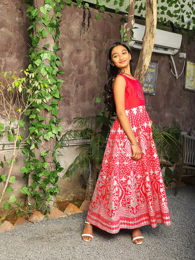 Magenta Foil printed evening Gown