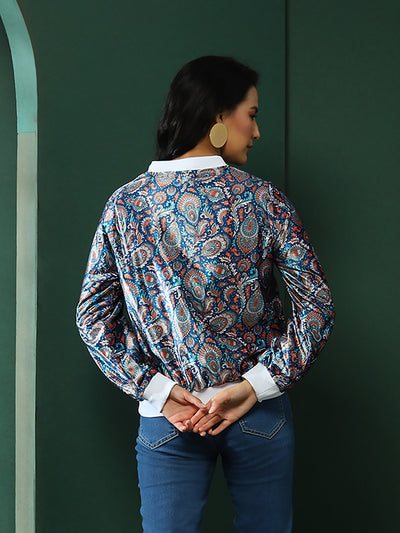 Blue Ethnic Motifs Jacket