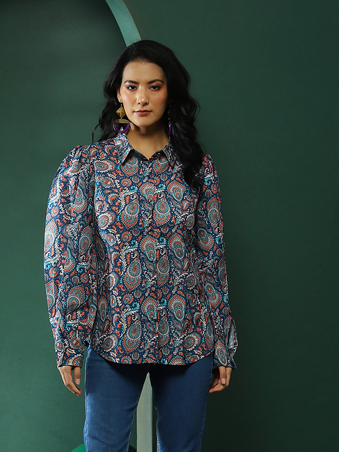 Blue Ethnic Motifs Shirt