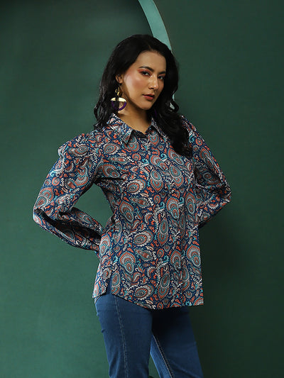 Blue Ethnic Motifs Shirt