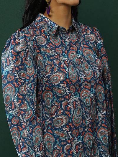 Blue Ethnic Motifs Shirt