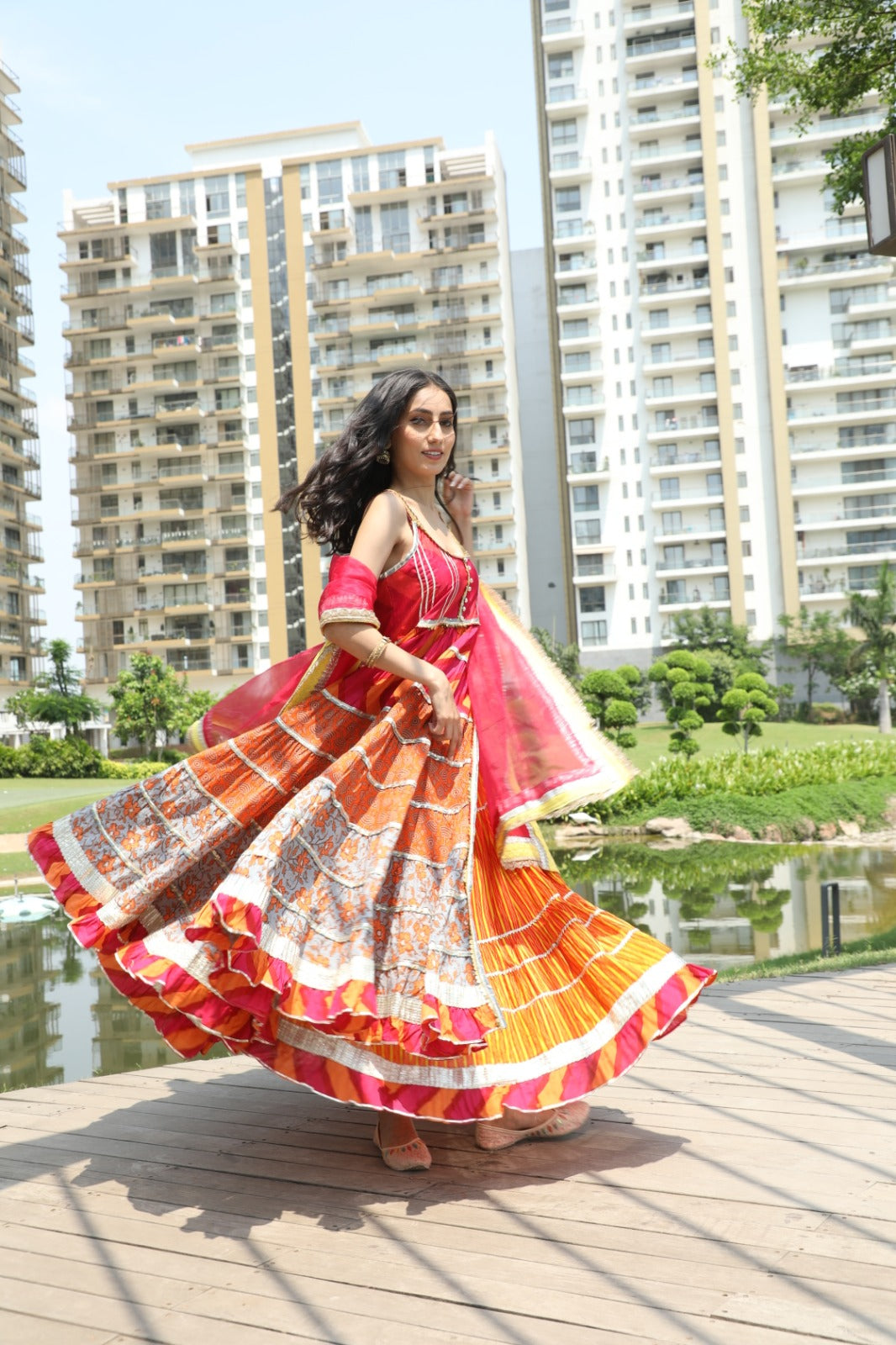 Orange Embellished Anarkali Palazzo With Dupatta