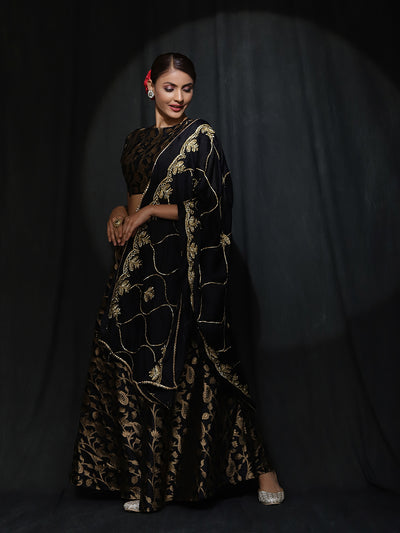 Black Jacquard Lehenga Choli With Dupatta