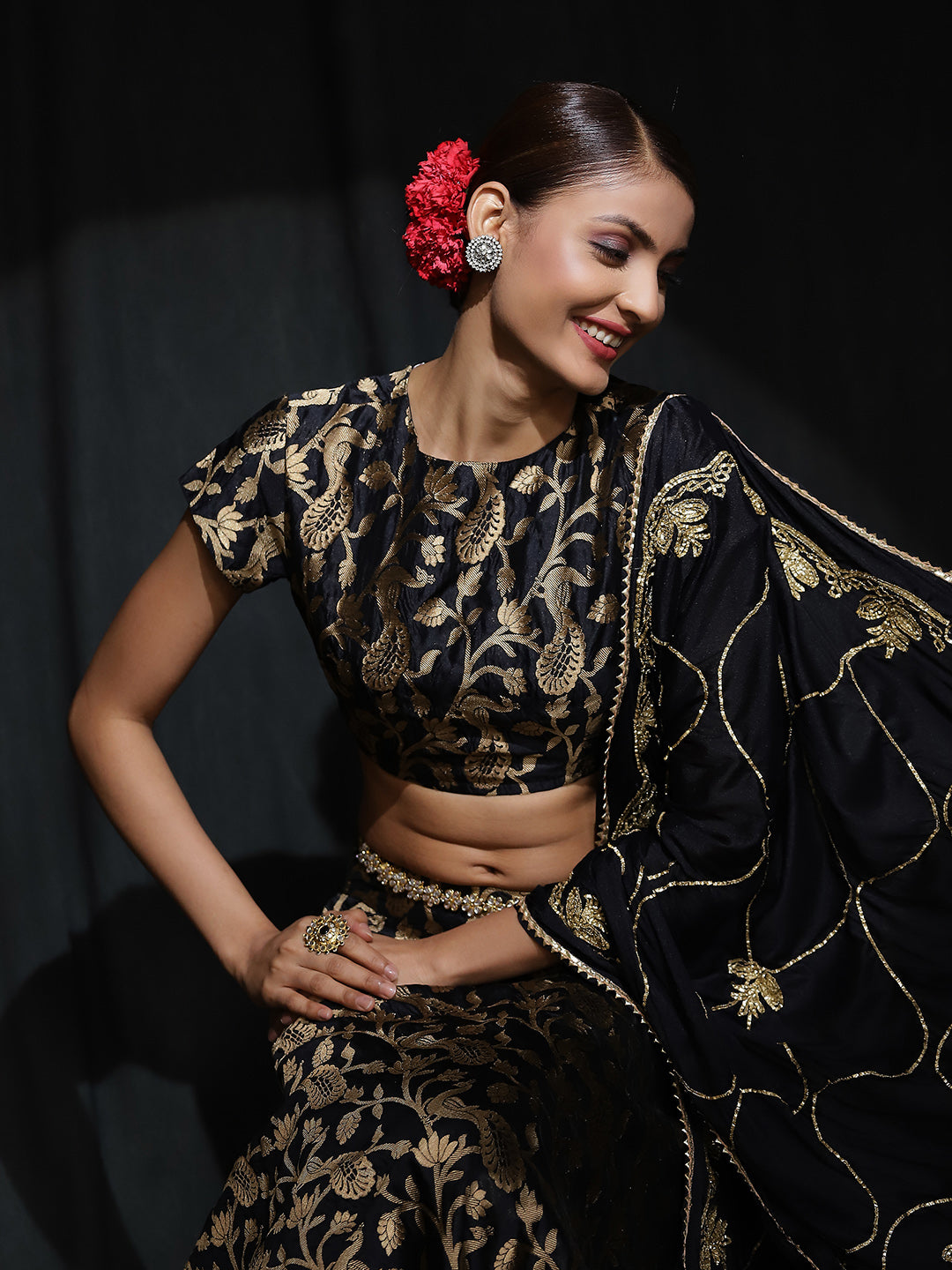 Black Jacquard Lehenga Choli With Dupatta