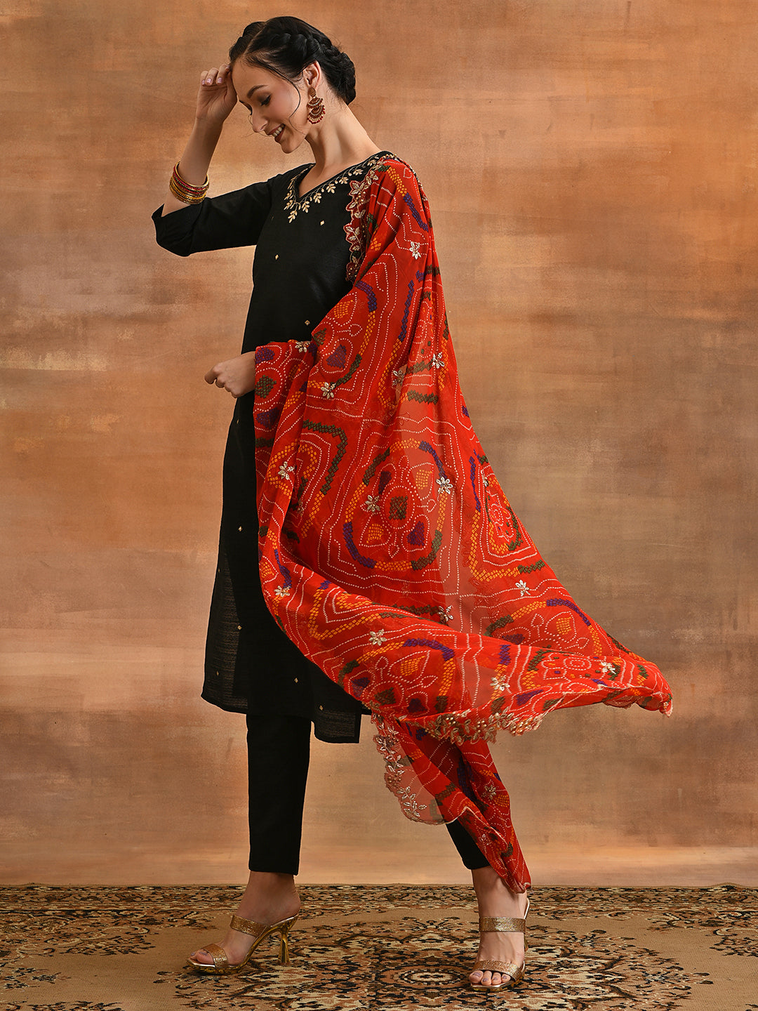 Black Embriorded Kurta Pant With Dupatta