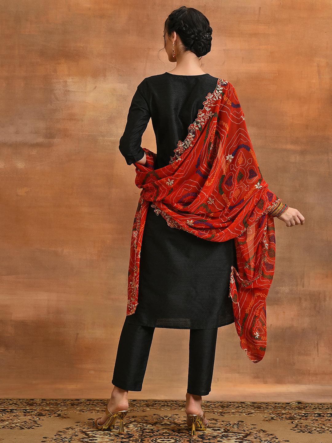 Black Embriorded Kurta Pant With Dupatta