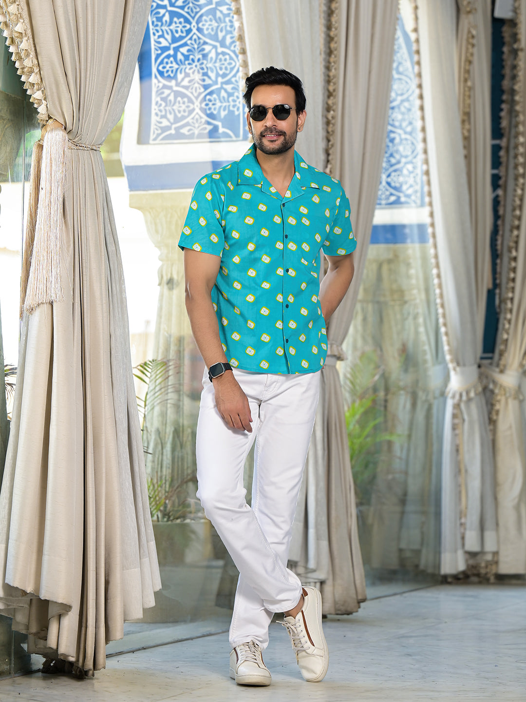 Sky Blue bandhani Print Shirt