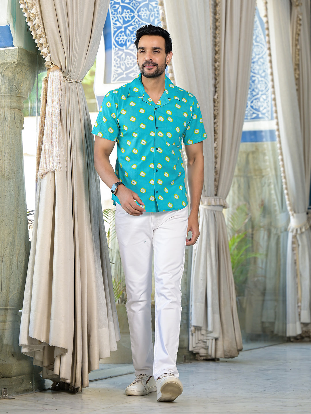 Sky Blue bandhani Print Shirt