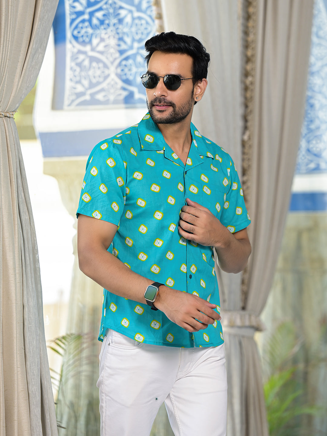 Sky Blue bandhani Print Shirt