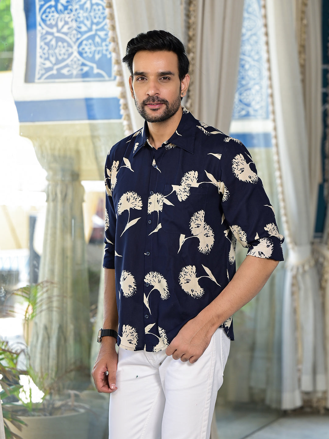 Indigo Floral Printed Shirt