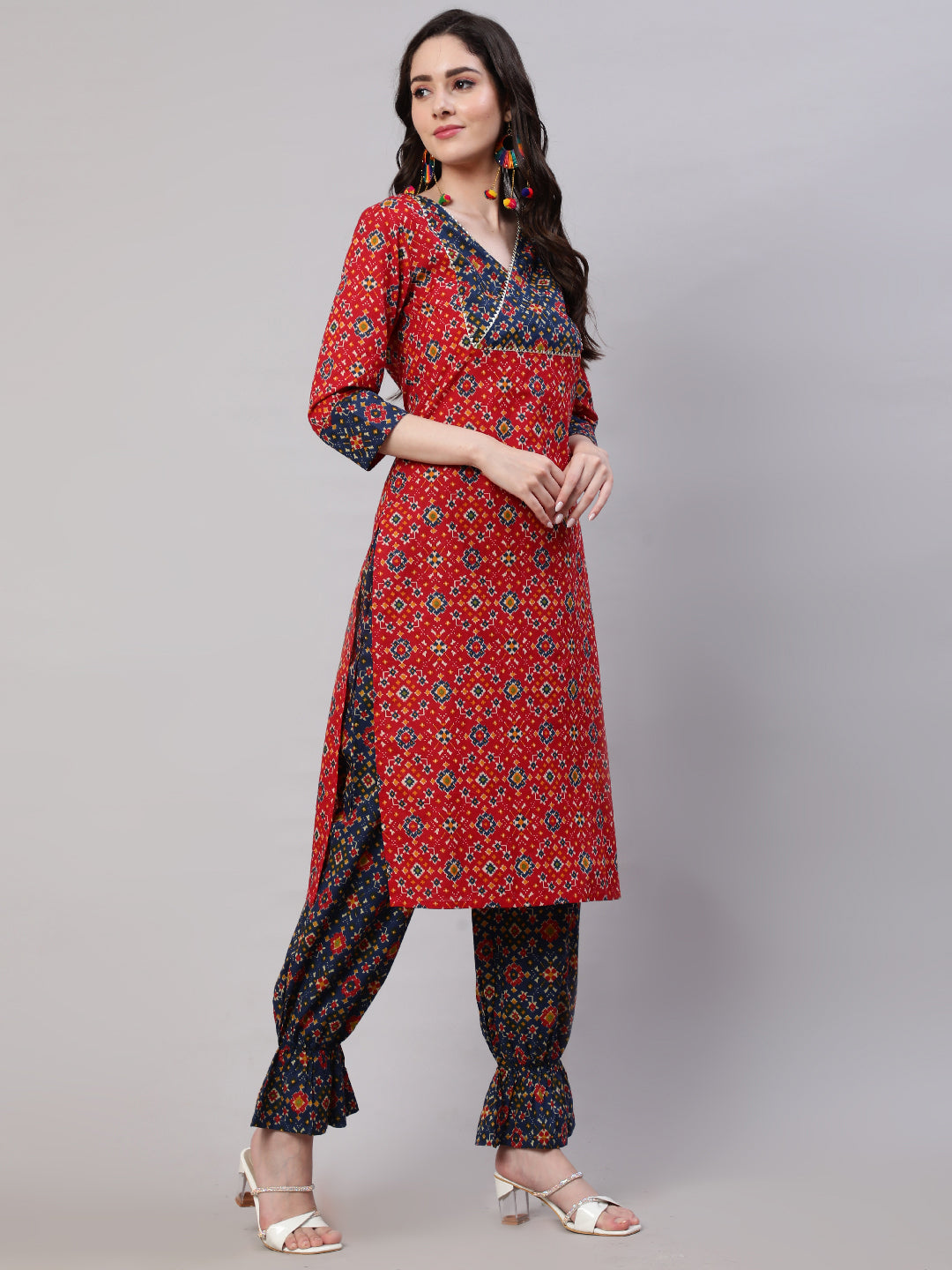 Red Patola Print Kurta Pant With Dupatta