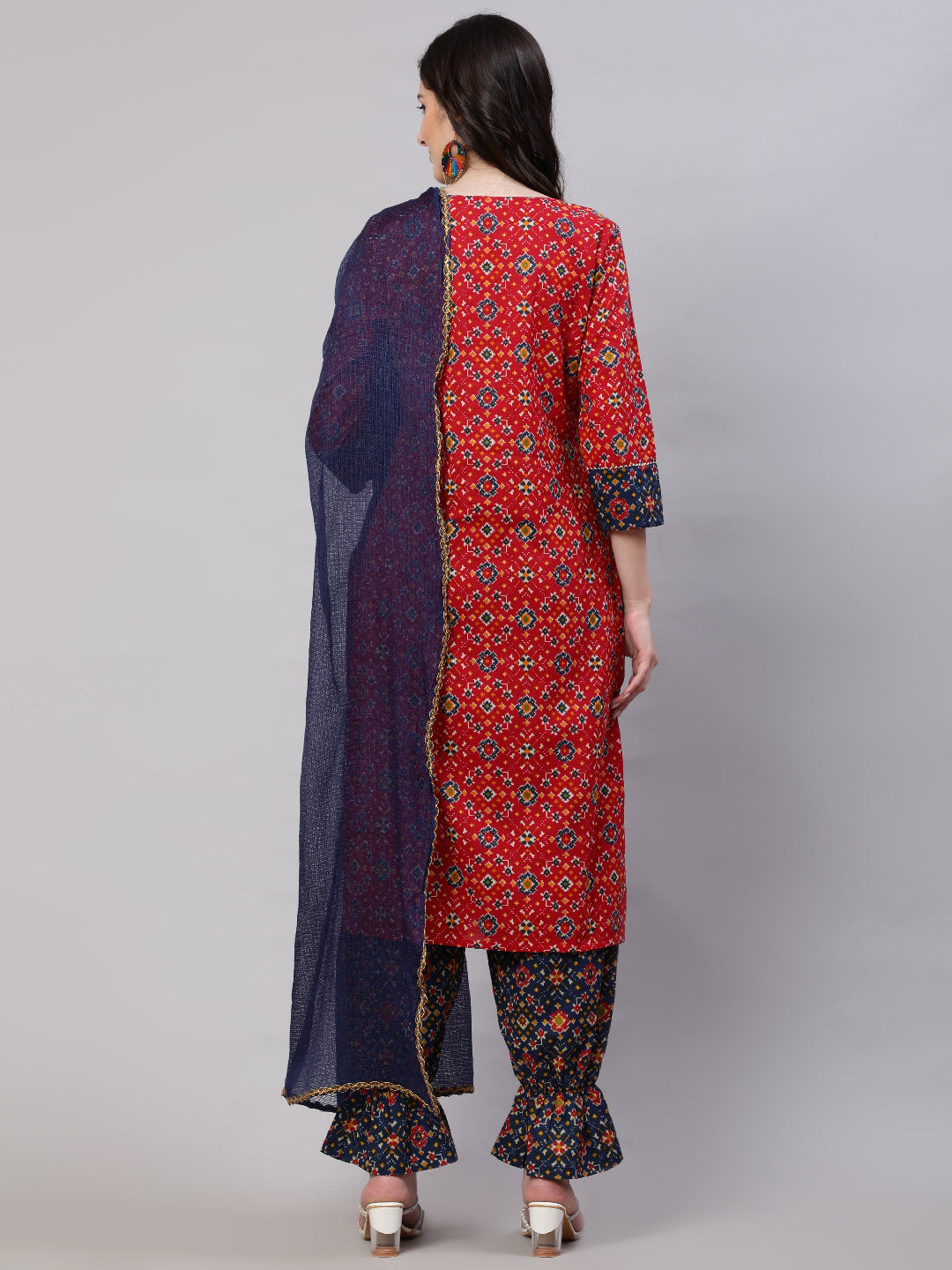 Red Patola Print Kurta Pant With Dupatta