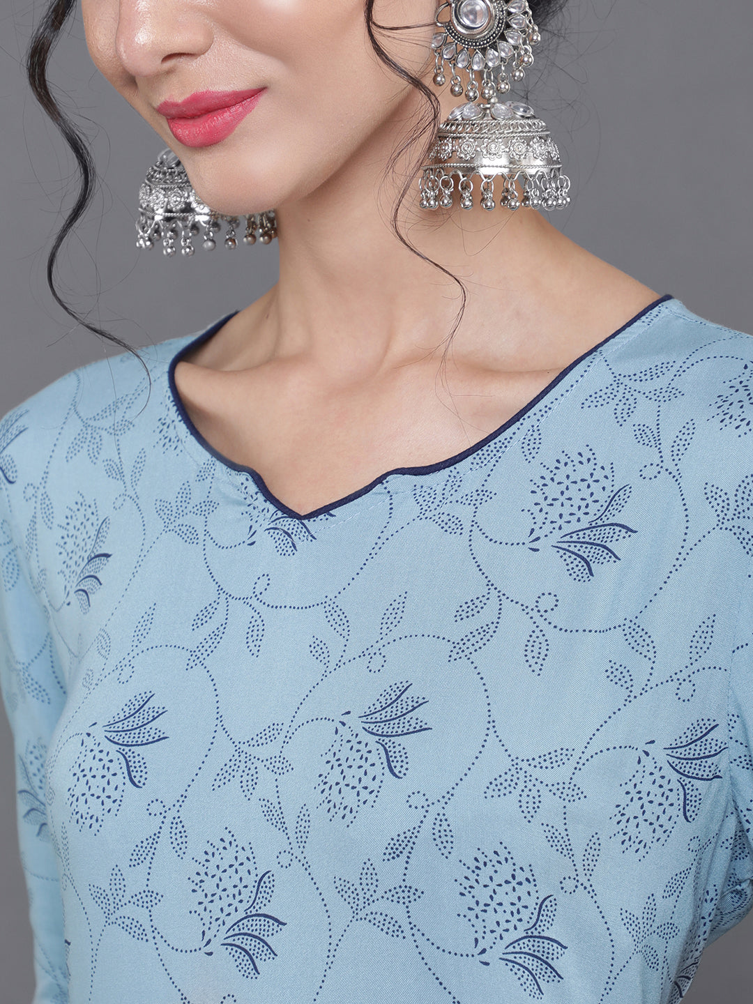 Blue Printed Kurta Palazzo With Dupatta