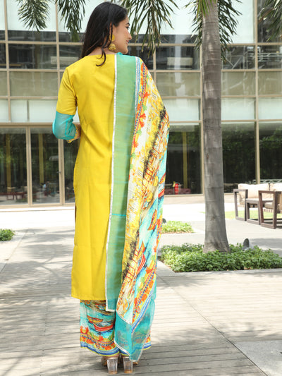 Yellow Embroidered Kurta Palazzo With Dupatta