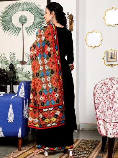 Black Printed Kurta Palazzo With Dupatta