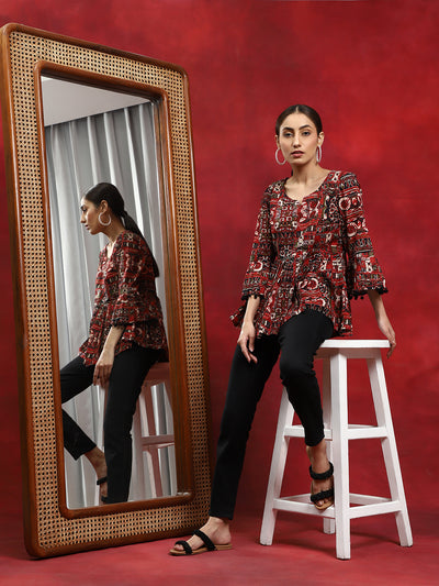 Black & Maroon Printed Tunic