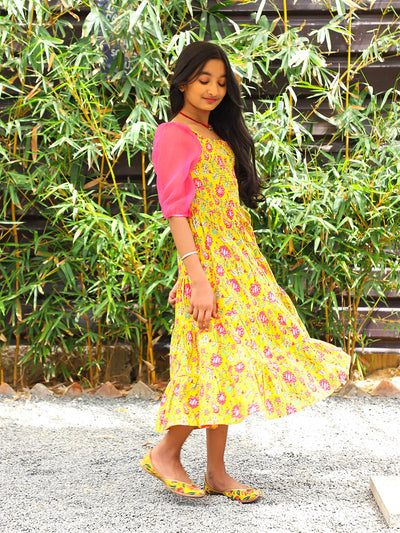 Yellow tiered Midi Dress