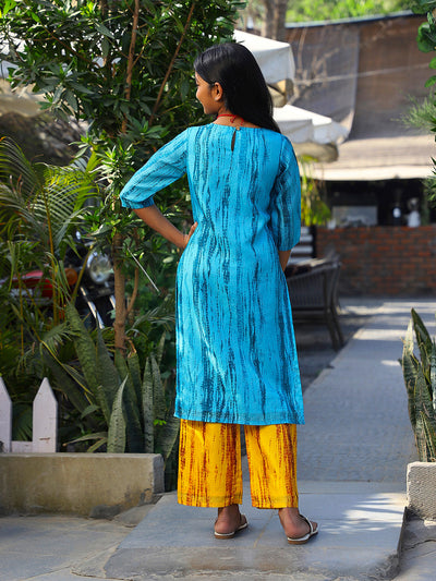 Blue & Yellow Kota Doria Kurta Set