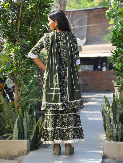 Emerald Green Kurta Tiered Sharara Set