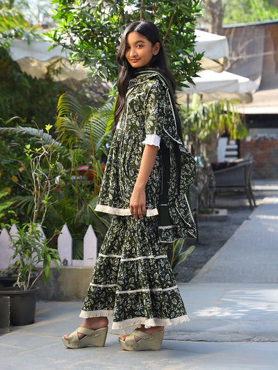 Emerald Green Kurta Tiered Sharara Set