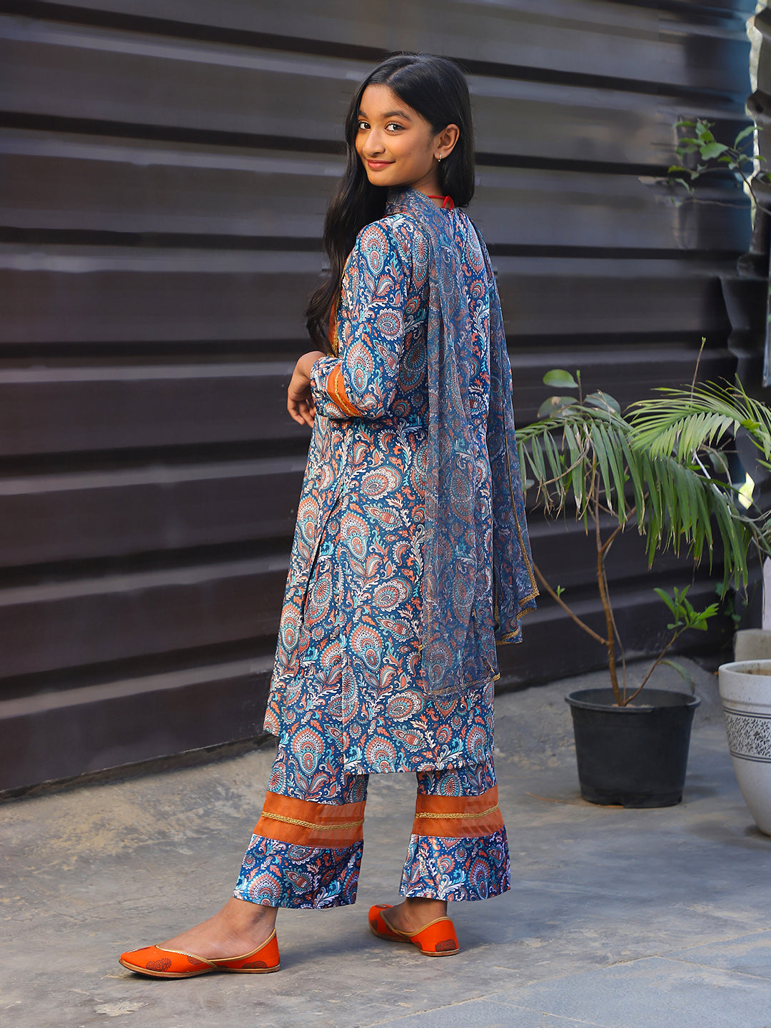 Blue Velvet Kurta Set with Dupatta