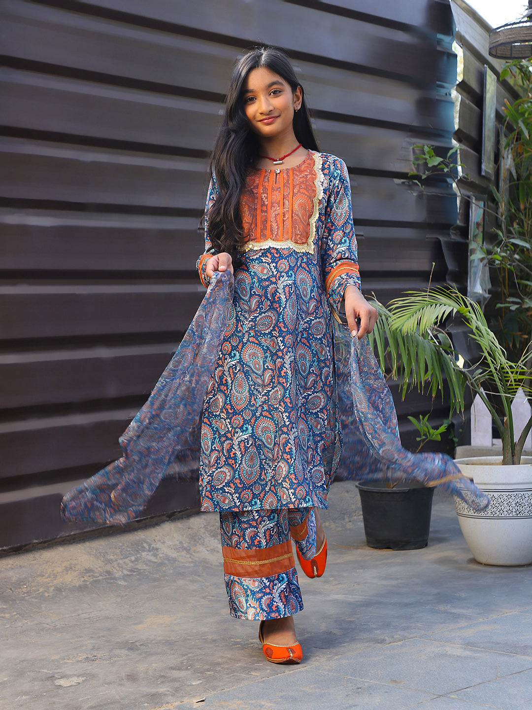 Blue Velvet Kurta Set with Dupatta