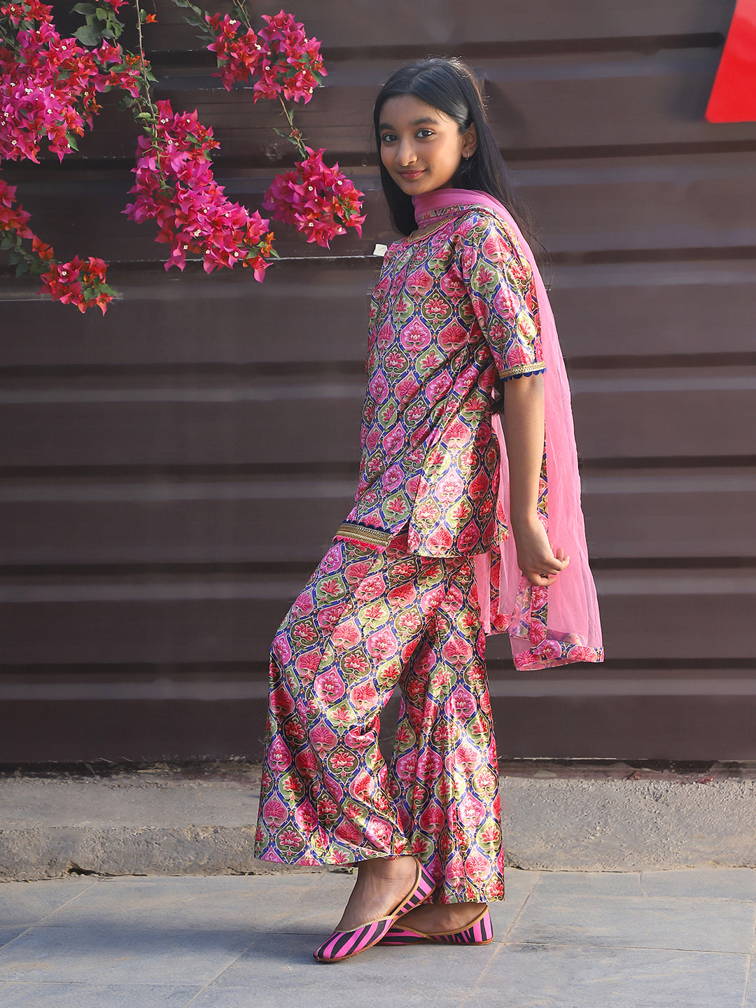 Pink Color velvet Kurta Set with Dupatta