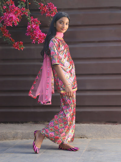 Pink Color velvet Kurta Set with Dupatta