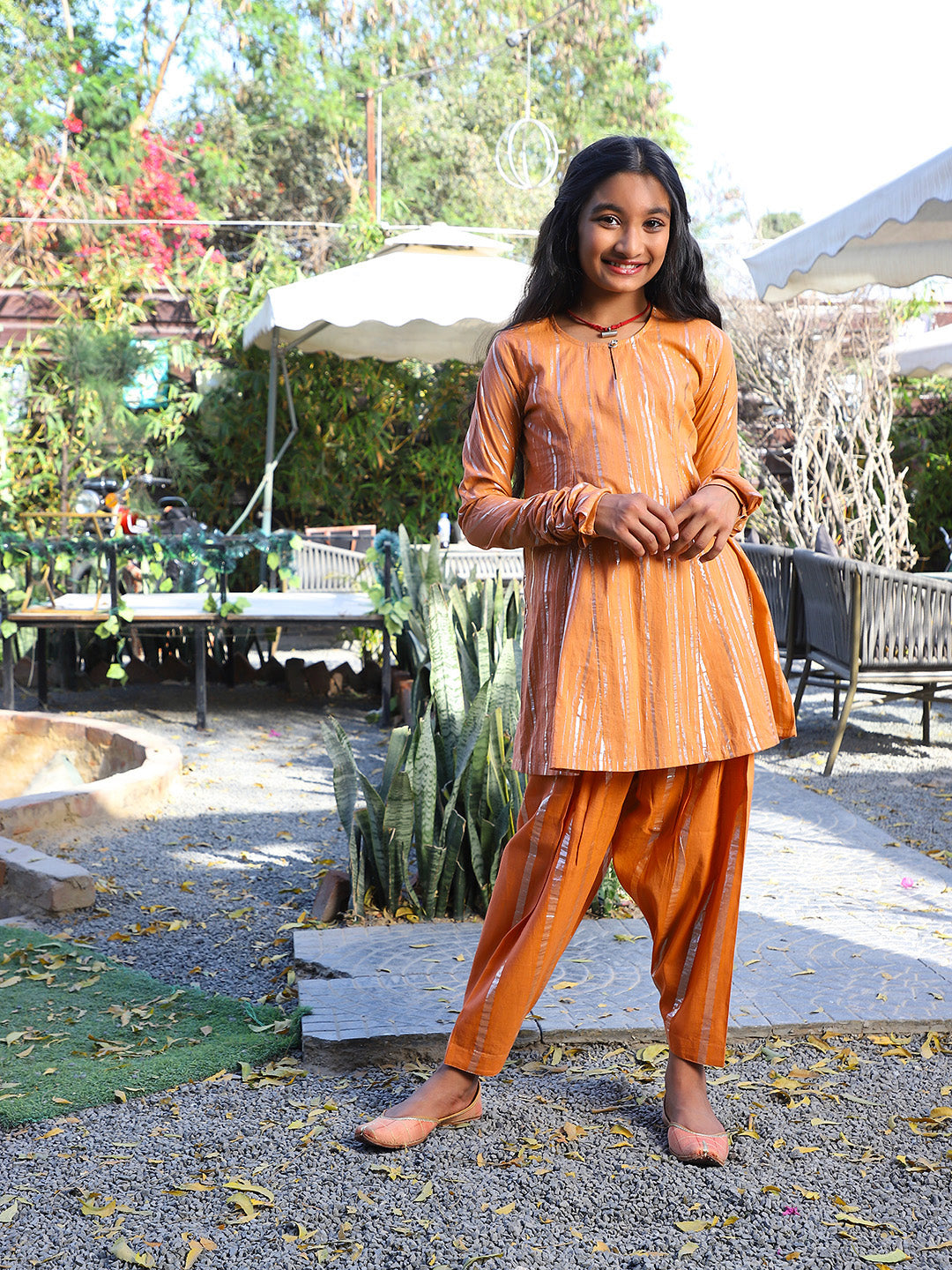 Orange Lurex Pakistani Kurta Patiala