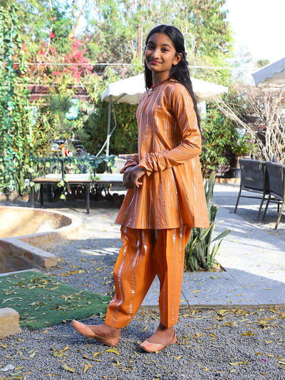 Orange Lurex Pakistani Kurta Patiala