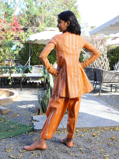 Orange Lurex Pakistani Kurta Patiala