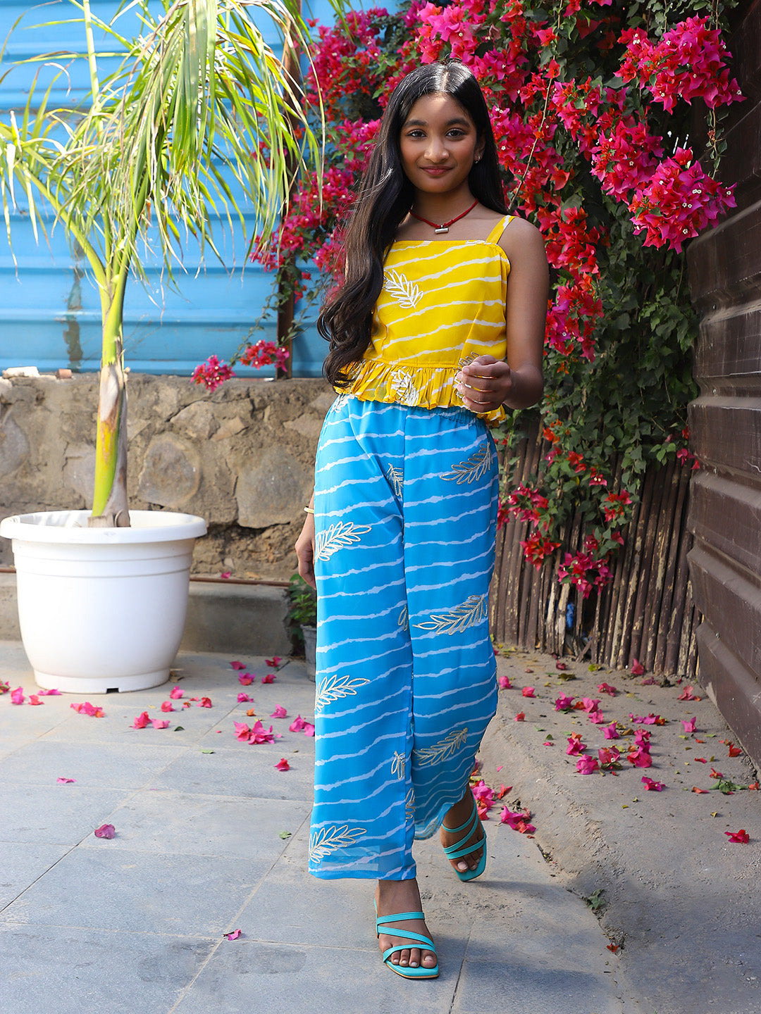 Yellow & Blue Clothing Set with Gota work