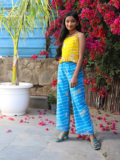 Yellow & Blue Clothing Set with Gota work