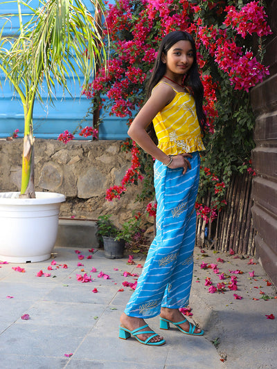 Yellow & Blue Clothing Set with Gota work