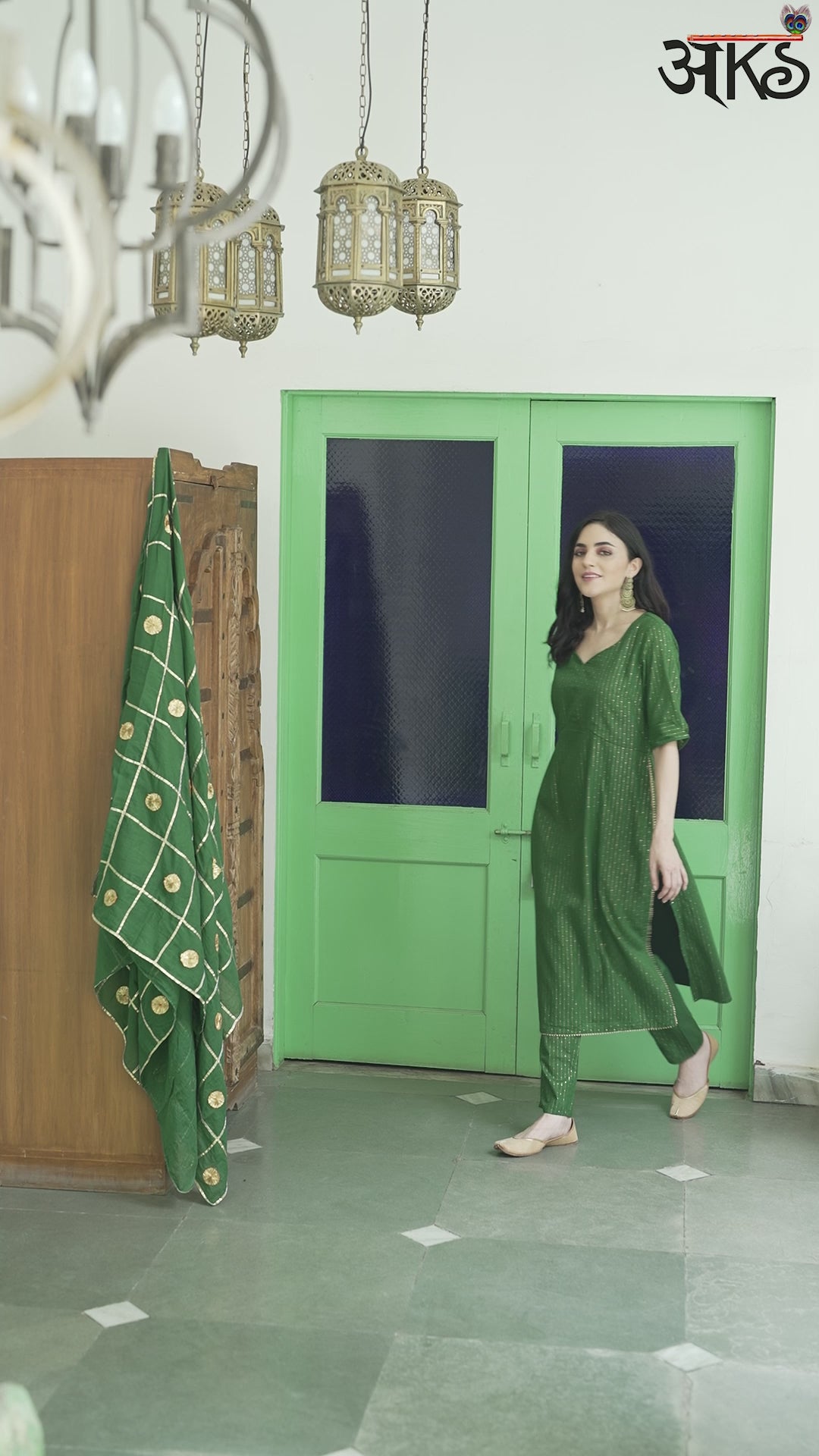 Green Embellished Alia-Cut Kurta Pant With Dupatta