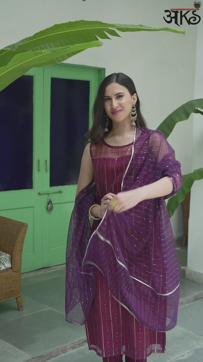 Maroon Sequin Work Kurta Pant With Dupatta