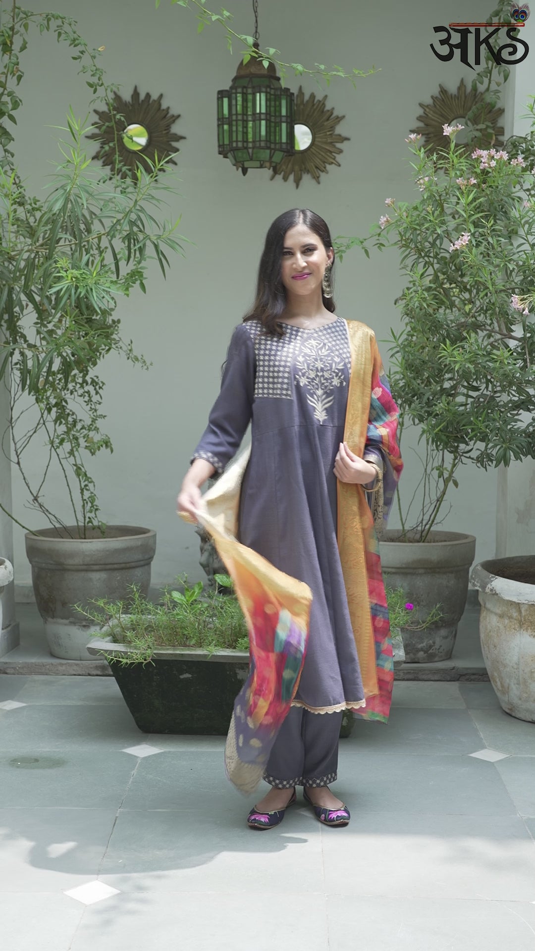 Grey Embroidered Anarkali Pant With Dupatta