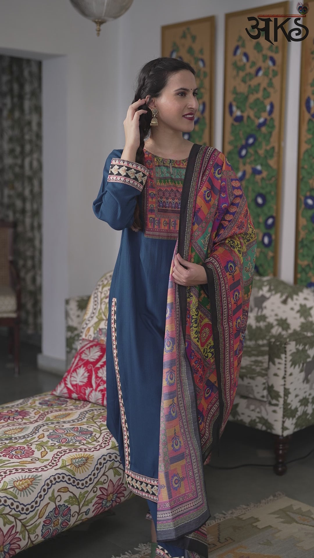 Blue Printed Kurta Pant With Dupatta